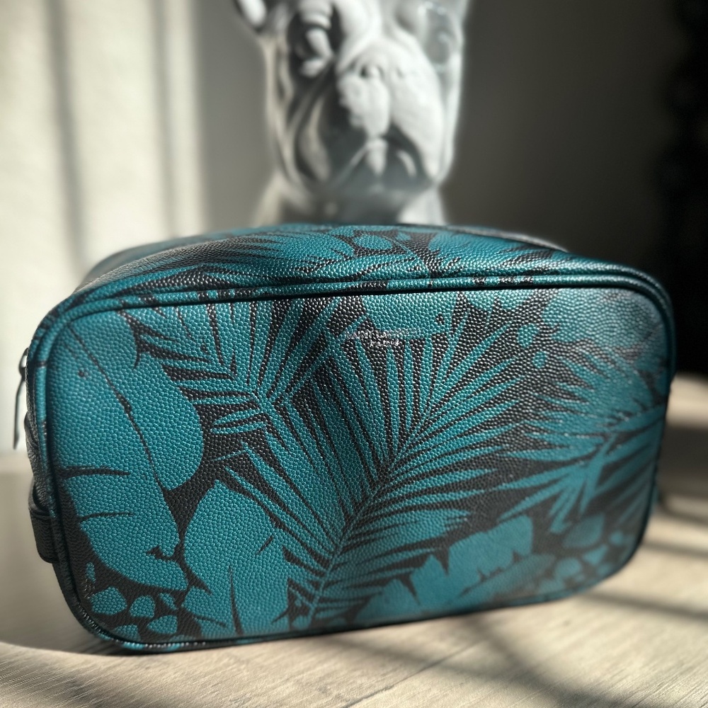 YSL Saint Laurent Teal Black Monogram Leather Cosmetic Makeup Pouch